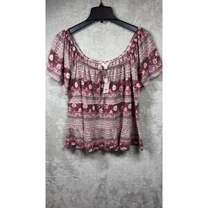 Lucky Brand NEW Top Womens XL Multicolor Off Shoulder Tie Stretch Cropped Floral